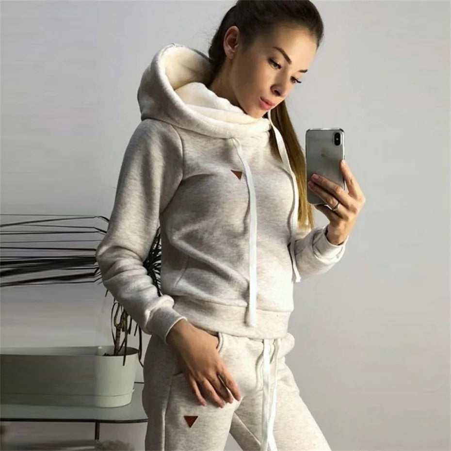 Women's Tracksuit Two-pieces Set Fleece спортивный костюм женск Pullover Hoodies and Jogging Pants Casual Sports Female Suit