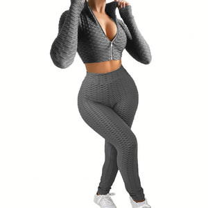 Women Sports Tracksuit Sexy Slim Crop Top High Waist Pants Two Piece Set 2021 Autumn Skinny Running Outfits Jogger Sportswear