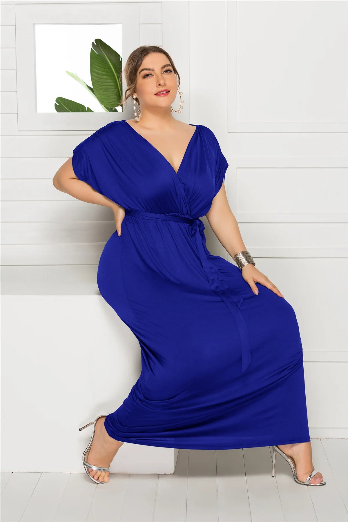 eDressU 2022 Plus Size Evening Party Dress V Neck Stretchy 7 Colors Vestido Robe de Soiree Wedding Guest Dress LMT-FP3310