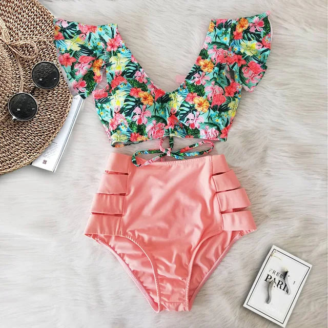 2024 Print Swimwear Women High Waist Bikini Ruffle Swimsuit Push Up Bikinis Set Bathing Suit Beach wear Summer Biquini Female