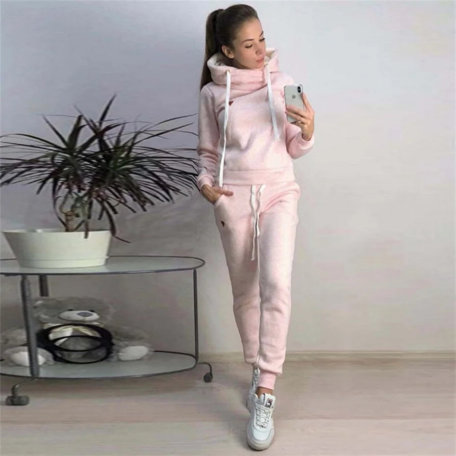 Women's Tracksuit Two-pieces Set Fleece спортивный костюм женск Pullover Hoodies and Jogging Pants Casual Sports Female Suit