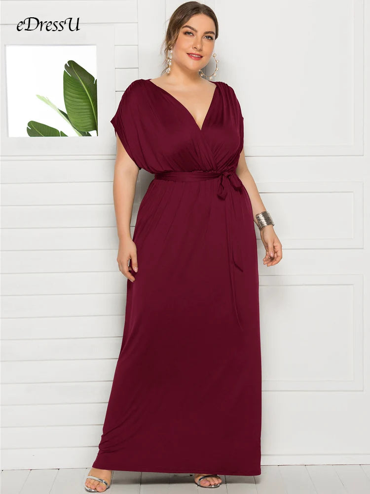 eDressU 2022 Plus Size Evening Party Dress V Neck Stretchy 7 Colors Vestido Robe de Soiree Wedding Guest Dress LMT-FP3310