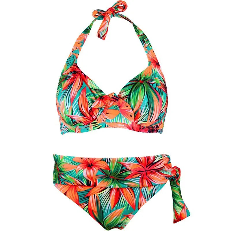 Swimsuit 2023 Sexy Women High Waist Bikini Flowers Swimwear Female Bandage Bikini Set Biquini Bathing Suit Women Large Size