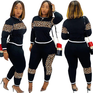 2024 Leopard Camouflage Two Pieces Set Women's Sports Suit Long Sleeve Sweatshirt and Sweatpants Casual Tracksuit Jogging Femme