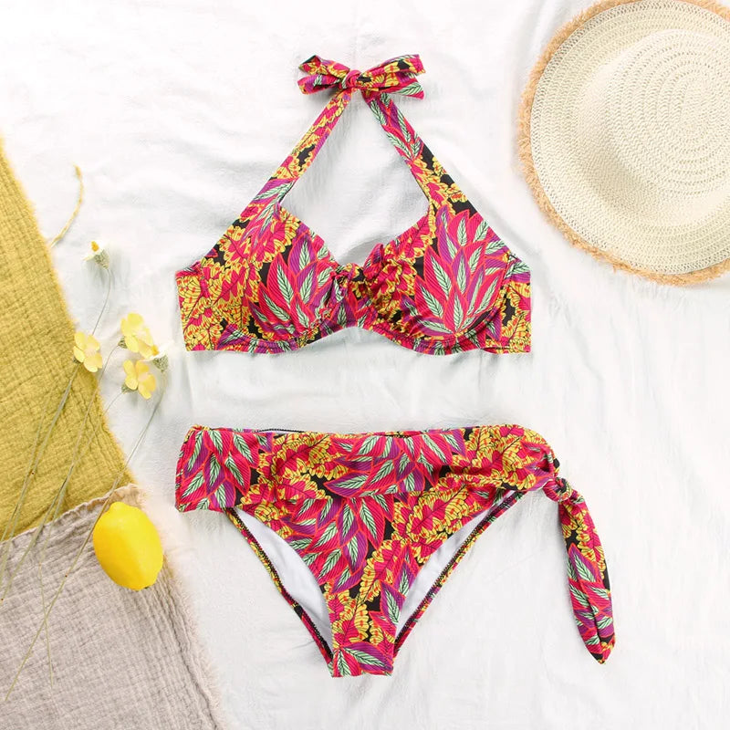 Rinabe Push Up Bikinis Swimsuit Female Beachwear Floral Print Swimwear Women Bathing Suit High Waist Bikini Sets Sexy Biquinis