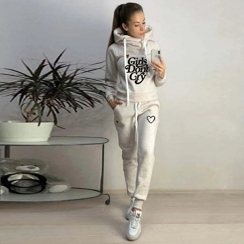 Women's Tracksuit Two-pieces Set Fleece спортивный костюм женск Pullover Hoodies and Jogging Pants Casual Sports Female Suit