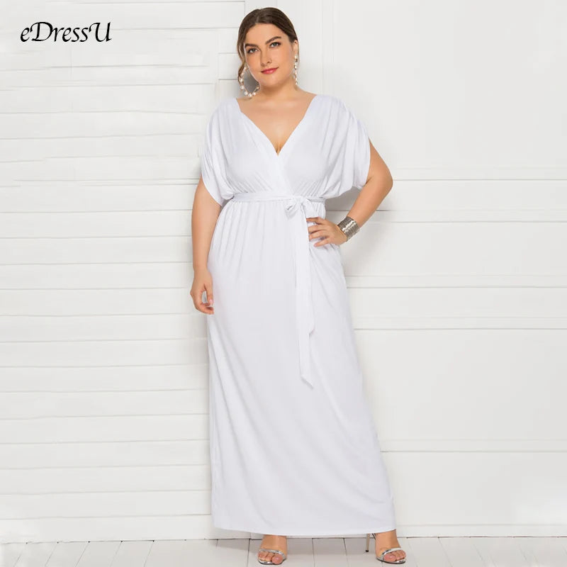 eDressU 2022 Plus Size Evening Party Dress V Neck Stretchy 7 Colors Vestido Robe de Soiree Wedding Guest Dress LMT-FP3310