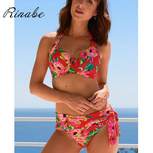 Rinabe Push Up Bikinis Swimsuit Female Beachwear Floral Print Swimwear Women Bathing Suit High Waist Bikini Sets Sexy Biquinis