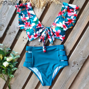 2024 Print Swimwear Women High Waist Bikini Ruffle Swimsuit Push Up Bikinis Set Bathing Suit Beach wear Summer Biquini Female