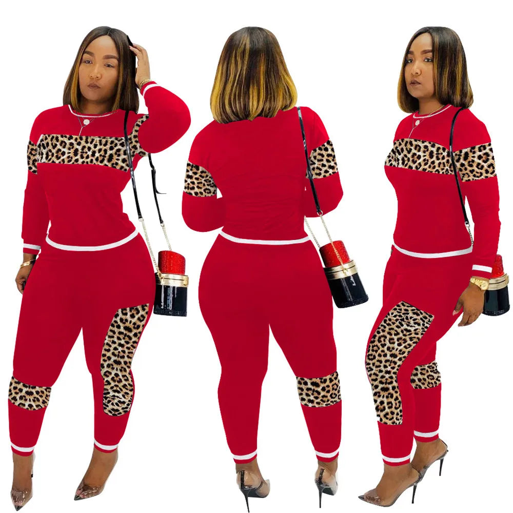 2024 Leopard Camouflage Two Pieces Set Women's Sports Suit Long Sleeve Sweatshirt and Sweatpants Casual Tracksuit Jogging Femme