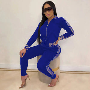 2022 y2k Tracksuit Women Elegant Two -Pieces Suit Sets Female Stylish Plus Size Greek Fret Print Coat & Pant Sets jogging femme