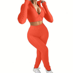 Women Sports Tracksuit Sexy Slim Crop Top High Waist Pants Two Piece Set 2021 Autumn Skinny Running Outfits Jogger Sportswear