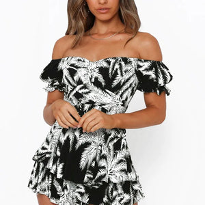 Summer Sexy Leopard Print Backless Jumpsuits V Neck Ruffles Beach Boho Rompers Shorts 2021 Elegant Overalls For Women Clothing