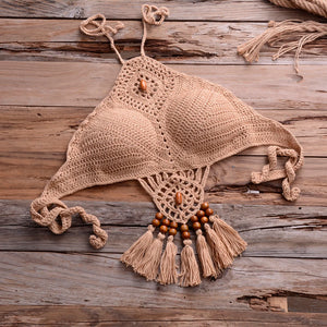 Bikini 2022 knitting Swimsuit Crochet Bikini Bohemia Style Off Shoulder High Neck Bathing Beach Bikinis Handmade Crochet Bikini