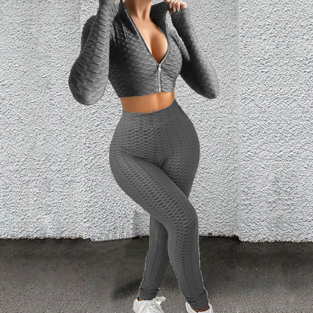 Women Sports Tracksuit Sexy Slim Crop Top High Waist Pants Two Piece Set 2021 Autumn Skinny Running Outfits Jogger Sportswear