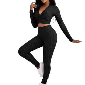 Women Sports Tracksuit Sexy Slim Crop Top High Waist Pants Two Piece Set 2021 Autumn Skinny Running Outfits Jogger Sportswear