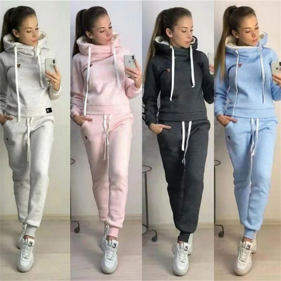 Women's Tracksuit Two-pieces Set Fleece спортивный костюм женск Pullover Hoodies and Jogging Pants Casual Sports Female Suit