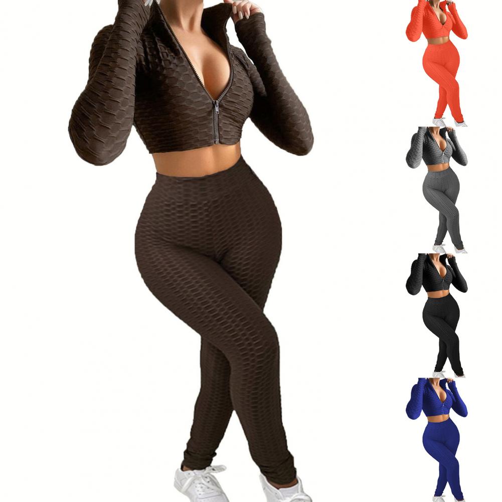 Women Sports Tracksuit Sexy Slim Crop Top High Waist Pants Two Piece Set 2021 Autumn Skinny Running Outfits Jogger Sportswear