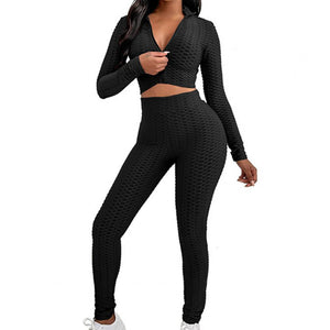 Women Sports Tracksuit Sexy Slim Crop Top High Waist Pants Two Piece Set 2021 Autumn Skinny Running Outfits Jogger Sportswear