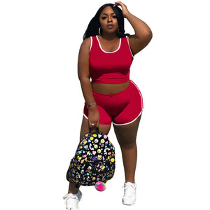 Plus Size Two Piece Set Women Wholesale Shorts Sets Solid Vest Short Leggings Super Stretch Jogging Suit Tracksuit Dropshipping