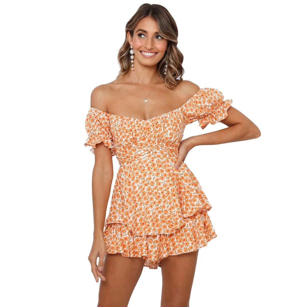 Summer Sexy Leopard Print Backless Jumpsuits V Neck Ruffles Beach Boho Rompers Shorts 2021 Elegant Overalls For Women Clothing