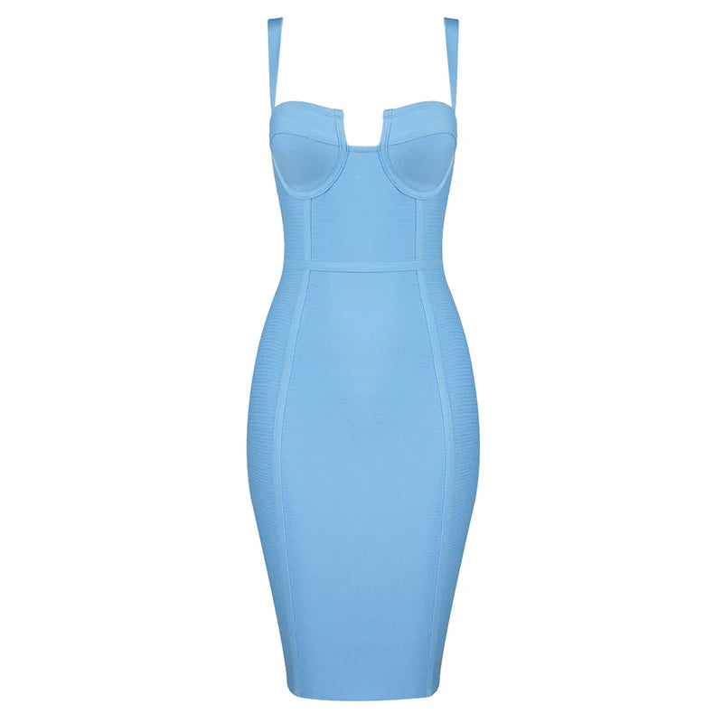 9 Colors Ladies Sexy Blue Yellow Black Rayon Women Summer Bandage Dress 2023 Celebrity Designer Fashion Party Dress Vestido