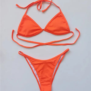 VigoCasey Orange 4PCS/Set Swimwear Women Sexy High Waist Neck Bikini Set 2024 Swimsuit Short Tied Sleeve Bathing Suit Swim Wear