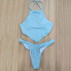 Vigorashely High Neck Cut Swimwear Women Sexy Thong Bikini 2024 Tied Top Swimsuit Female Brazilian Bikini Set Bathing Suit Swim