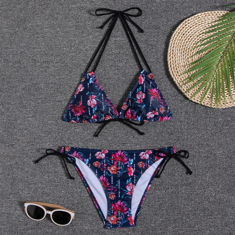 Swimwear 2023 New Swimsuit Women Bikini Micro Floral Bikinis Set Beach Thong Bathing Suit Girls Lace Up Two Pieces Swim Suits