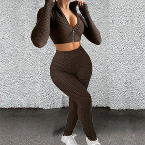 Women Sports Tracksuit Sexy Slim Crop Top High Waist Pants Two Piece Set 2021 Autumn Skinny Running Outfits Jogger Sportswear