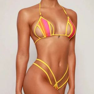 Sexy Halter Hollow Out Micro Bikini 2023 New Women's Swimsuit Neon Swimwear Women Summer Backless Lace Up Bikinis Bathing Suit