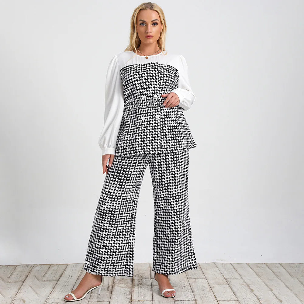 Knitted Plus Size Women 2 Piece Set Casual Solid Bat Sleeve Split Knit Top Trousers Ribbed Pit Strip Matching Fall Winter Outfit