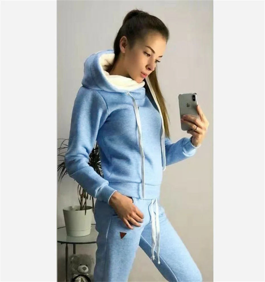 Women's Tracksuit Two-pieces Set Fleece спортивный костюм женск Pullover Hoodies and Jogging Pants Casual Sports Female Suit