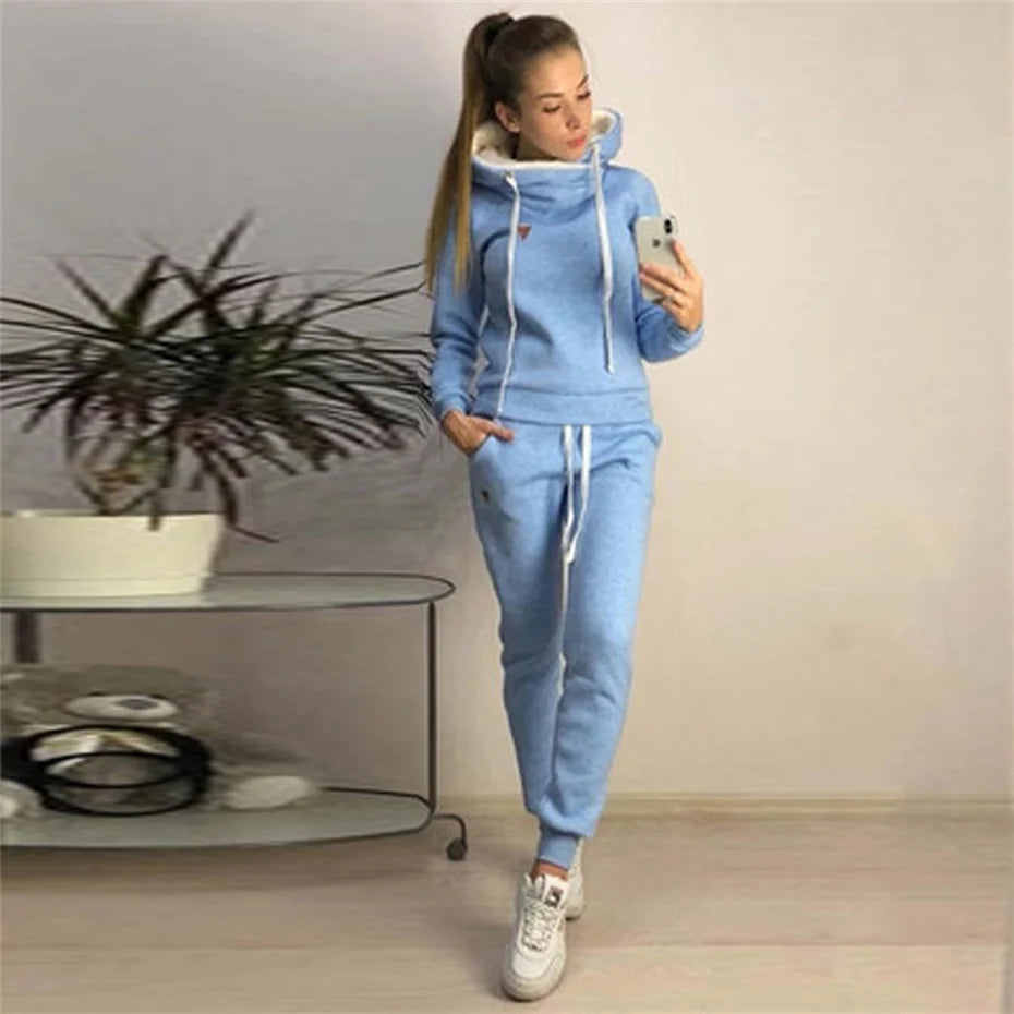 Women's Tracksuit Two-pieces Set Fleece спортивный костюм женск Pullover Hoodies and Jogging Pants Casual Sports Female Suit