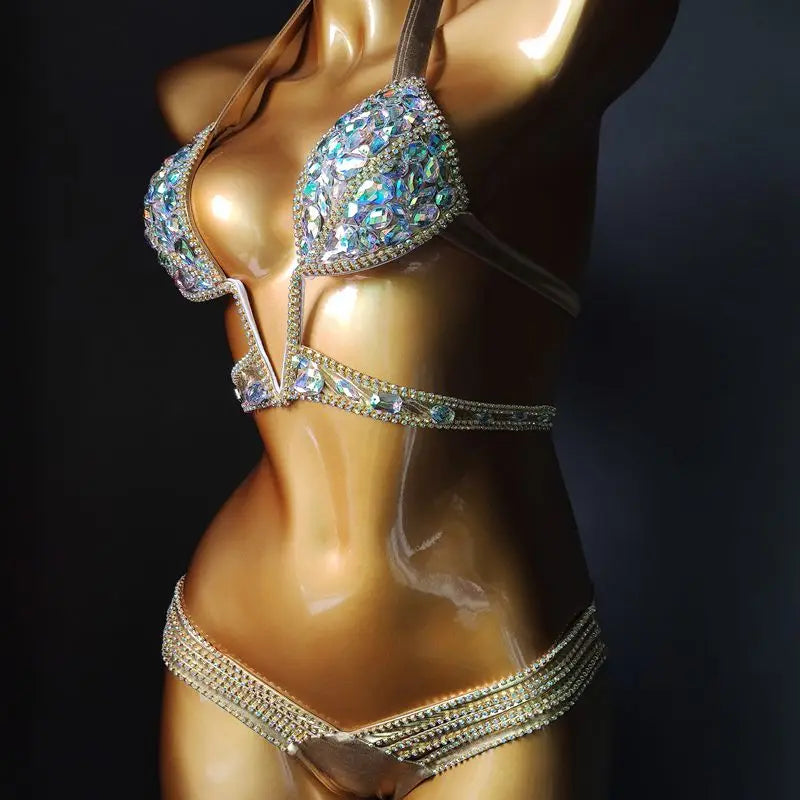 2020 venus vacation sexy diamond Big V bikini set bling stones rhinestone bathing suit good quality swimsuit brazilian swim