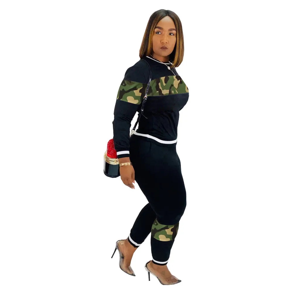 2024 Leopard Camouflage Two Pieces Set Women's Sports Suit Long Sleeve Sweatshirt and Sweatpants Casual Tracksuit Jogging Femme