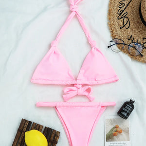 Sexy Halter Knot Micro Bikini 2024 Woman Swimsuit Female Thong Swimwear Two pieces Bikini Set Brazilian Bather Bathing suit Swim