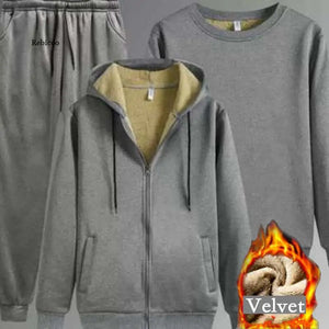 Winter Thick Warm Lamb Wool Tracksuit Men Hooded Running Sets Hoodies Jacket+Pants Casual Sweat Sportswear Jogging Suits