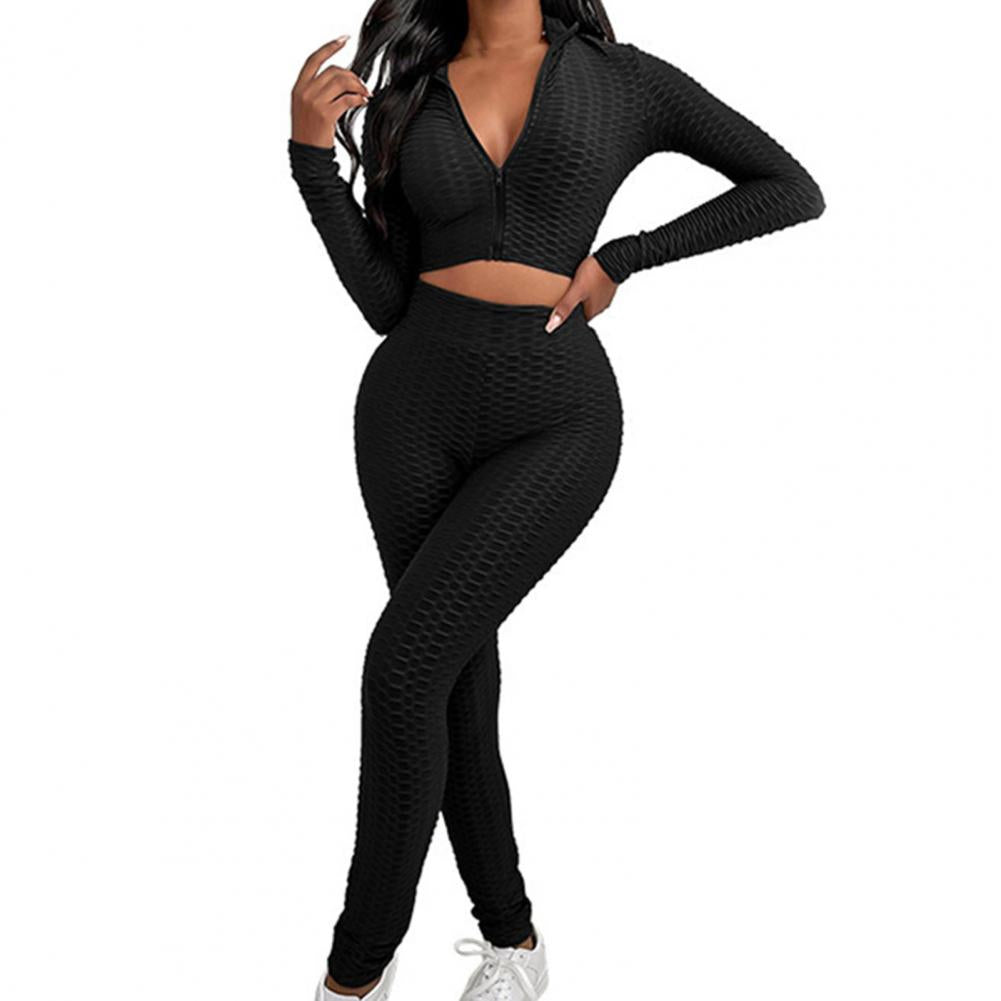 Women Sports Tracksuit Sexy Slim Crop Top High Waist Pants Two Piece Set 2021 Autumn Skinny Running Outfits Jogger Sportswear