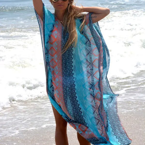 Boho Summer Printing Beach Dress Women Bathing Suit Cover Ups Sarong Bikini Long Robe Pareo Tunic Capes Kaftan Coverup