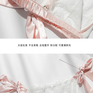 New Lotus Leaf Bow Ruffles Bralette Homewear Bra Panty Underwear Suit Wire Free Satin Bra Shorts Set Lingerie Women Brassiere