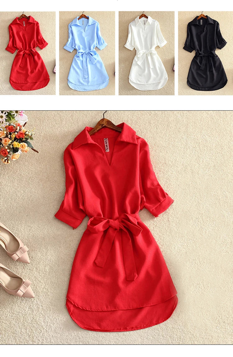 Summer Shirt Red Dress Women Short Sleeve Blouse 2020 Fashion Solid Chiffon Tops Tunic Ladies Blusas Chemisier Vestidos Femme