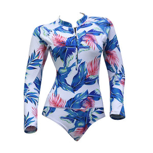 Print Floral One Piece Swimsuit Women Swimwear Monokini Long Sleeve Printed Female Bathing Suit Surfing Bodysuit Swim Wear Beach