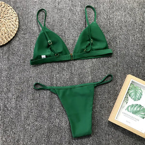 Vigorashely 2024 White Sexy Bikini Set Women Swimsuit Solid Beachwear Push Up Swimwear Brazilian Bikini Set Thong Bathing Suit