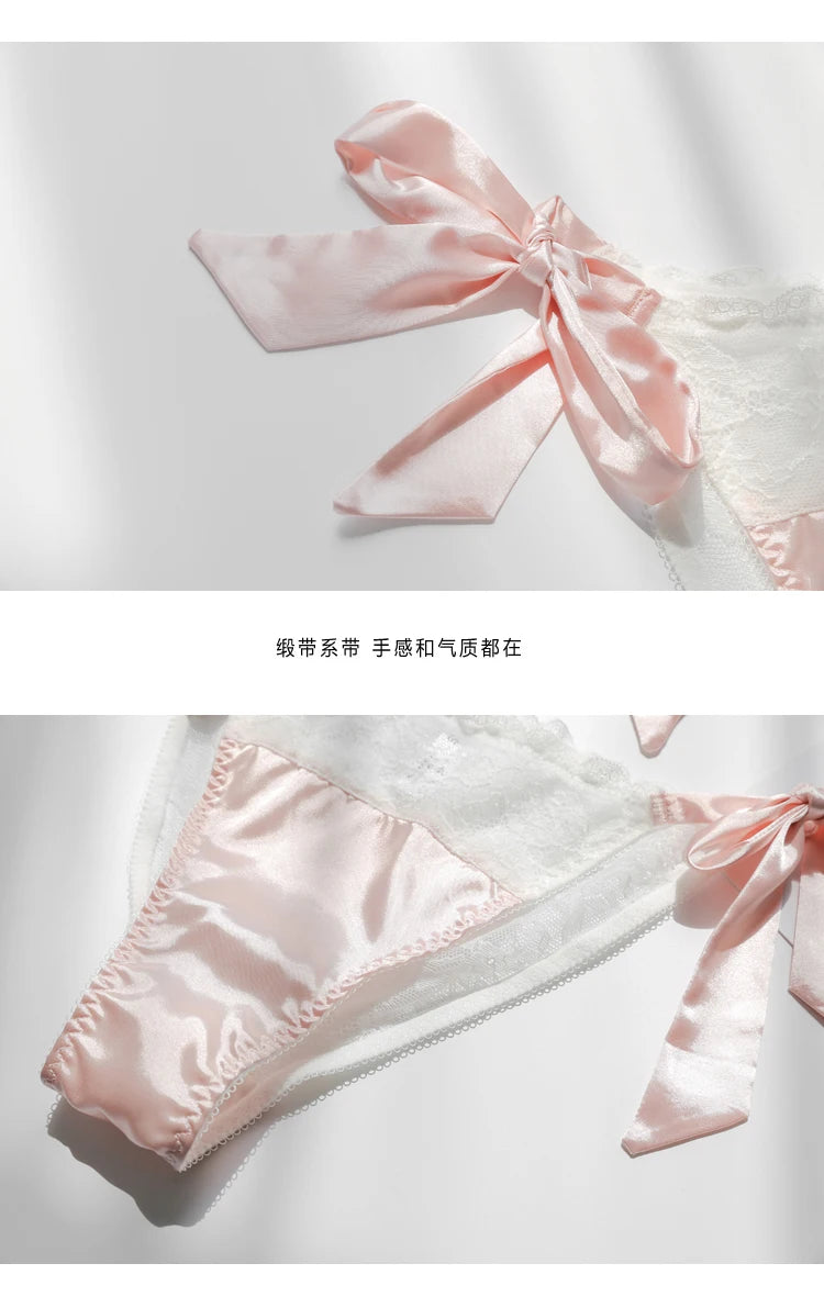 New Lotus Leaf Bow Ruffles Bralette Homewear Bra Panty Underwear Suit Wire Free Satin Bra Shorts Set Lingerie Women Brassiere