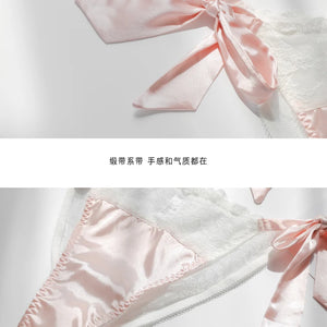 New Lotus Leaf Bow Ruffles Bralette Homewear Bra Panty Underwear Suit Wire Free Satin Bra Shorts Set Lingerie Women Brassiere