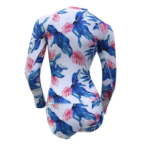 Print Floral One Piece Swimsuit Women Swimwear Monokini Long Sleeve Printed Female Bathing Suit Surfing Bodysuit Swim Wear Beach