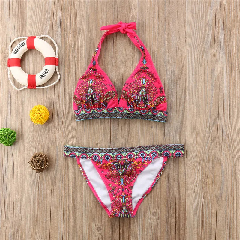 Vintage Style Bikini 2024 Floral Printed Bikini Set Push-Up Swimsuit Women Bandage Swimming Bathing Suit Bohemian Beach Swimwear