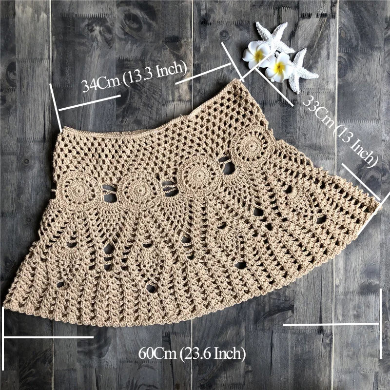 New Sexy Crochet Tassel Beach Skirt Cotton Swimsuit Fused Skirt Casual Beach Running Lace See Through Slim Mini Skirts