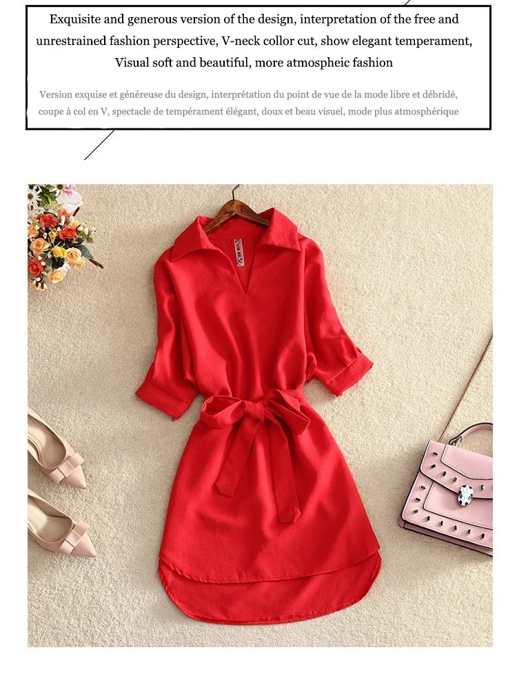 Summer Shirt Red Dress Women Short Sleeve Blouse 2020 Fashion Solid Chiffon Tops Tunic Ladies Blusas Chemisier Vestidos Femme